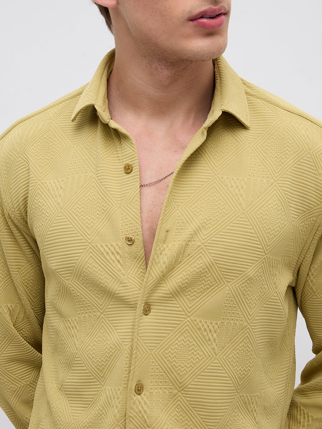 Sunlit Mustard Maze Textured Knitted Shirt