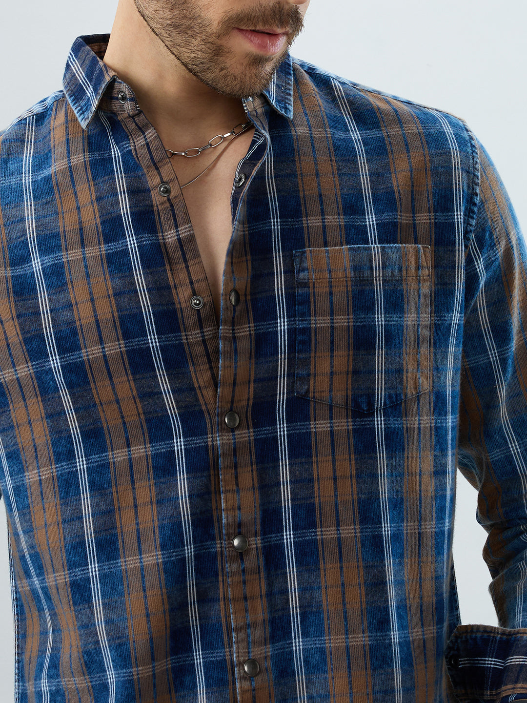 Classic Camel Brown Nightfall Denim Tartan Checks Shirt