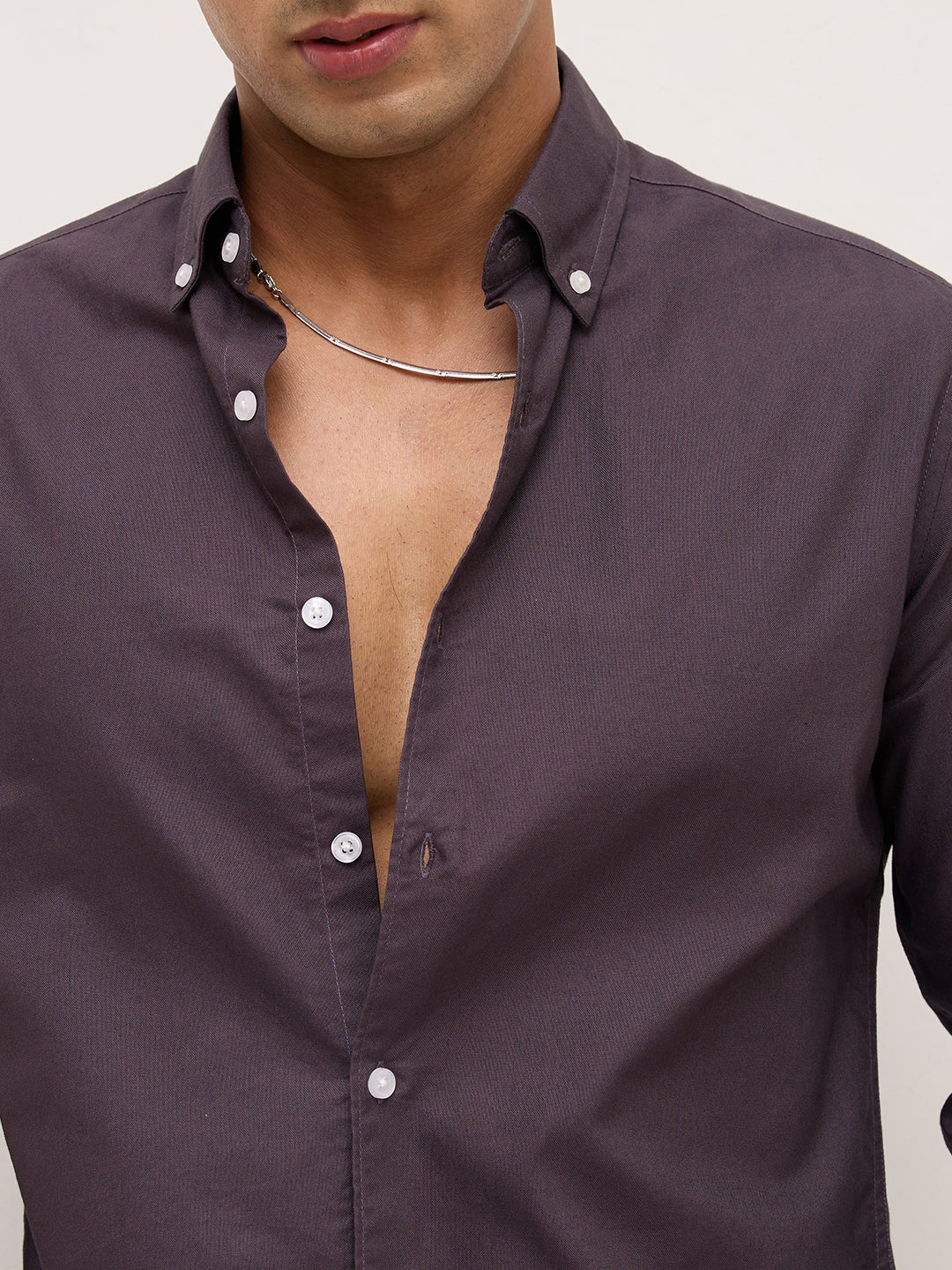Elegant Pruple Button-Down Collar Oxford Shirt