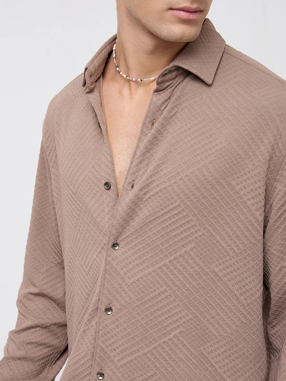 Bear Brown Maze Textured Knitted Shirt