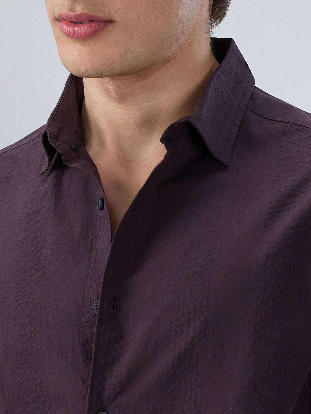 Deep Wine Striped Seersucker Shirt