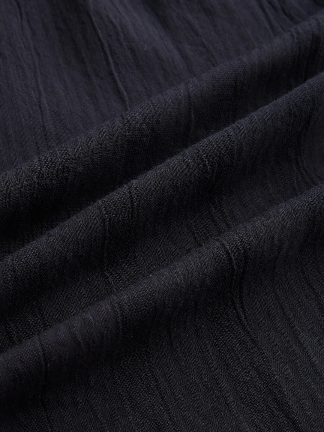 Minimal Black Seersucker Tapered Trousers