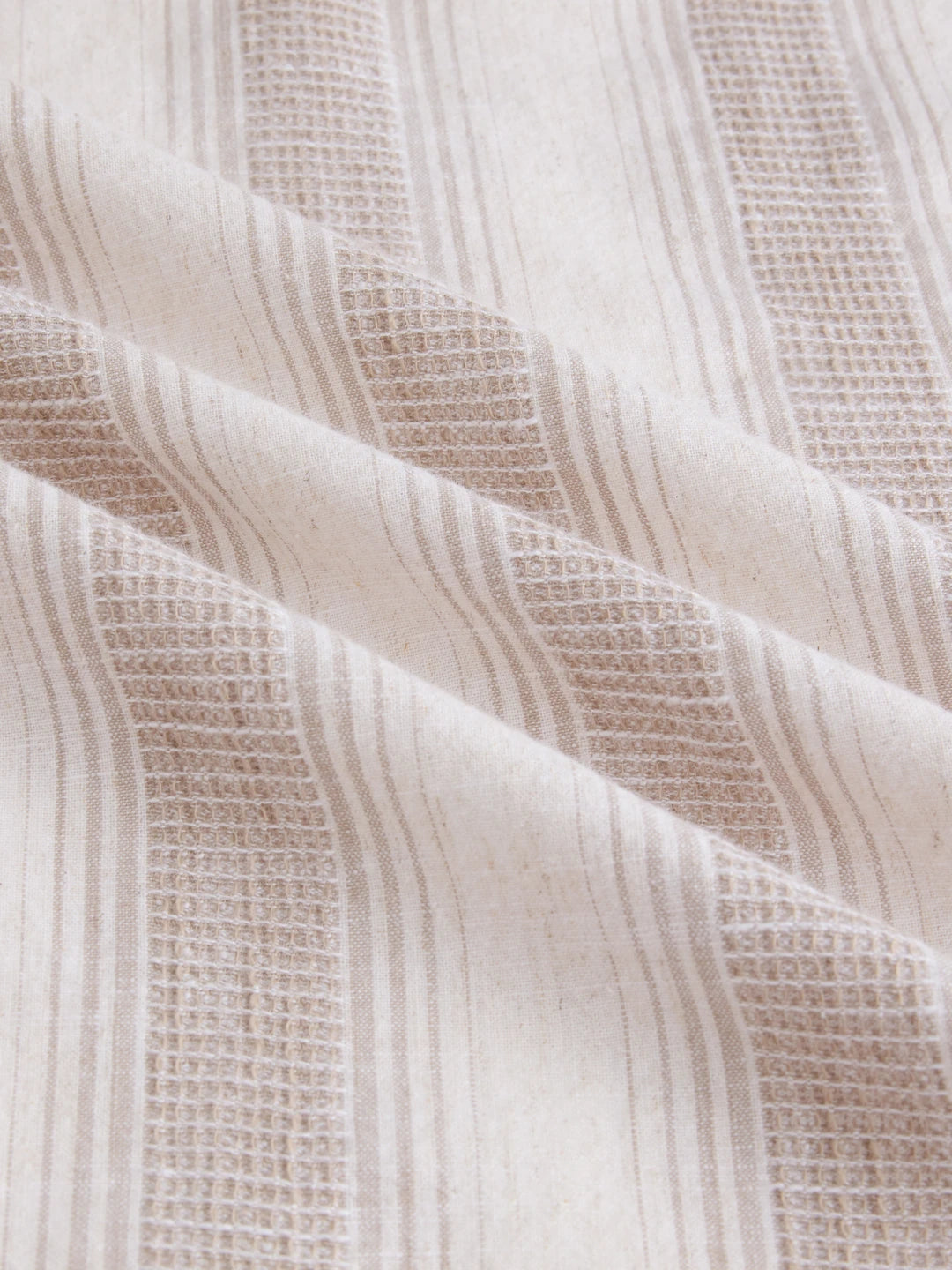 Premium Natural Beige Finegrain Striped Boxy Fit Crop Shirt