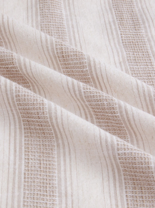 Premium Natural Beige Finegrain Striped Boxy Fit Crop Shirt