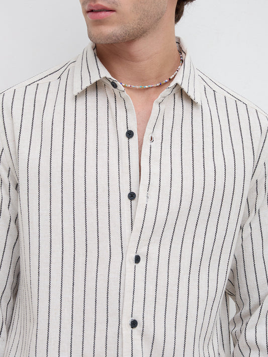 Black & Ivory Saddle Weave Contrast Stripe Shirt