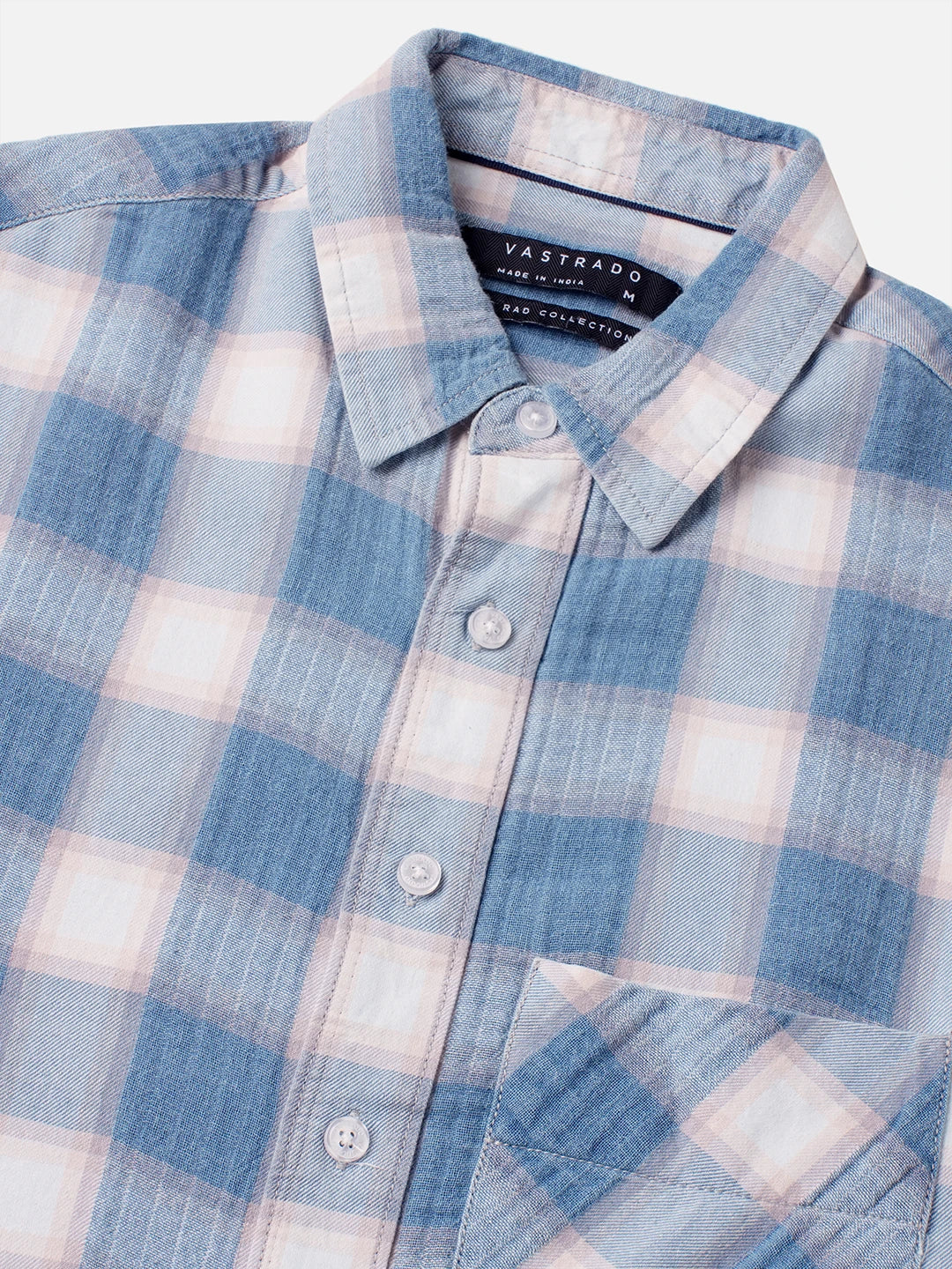 Denim Blue Block Checks Boxy Fit Crop Shirt