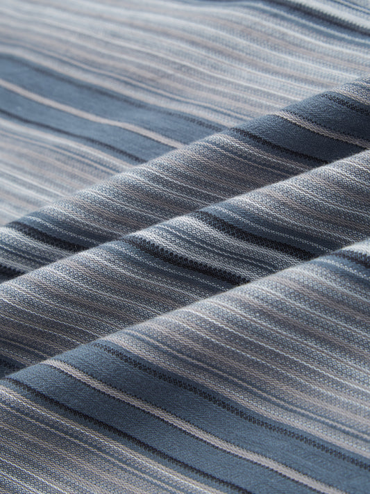 Slate Blue Multi Striped Boxy Fit Crop Shirt