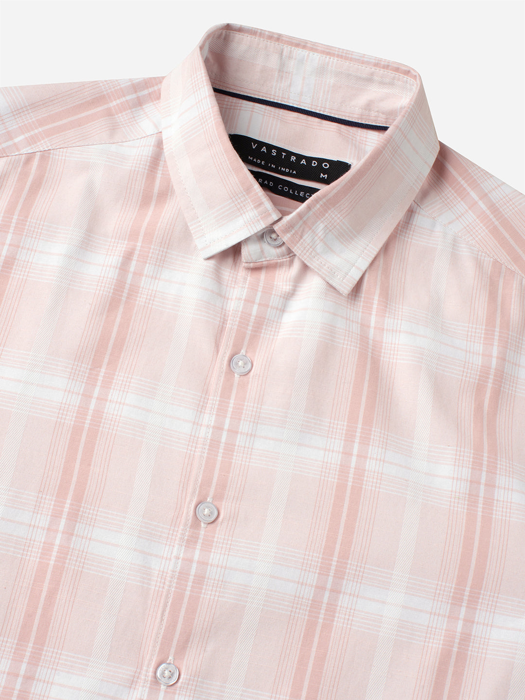 Elegant Soft Blush Peach Plaid Checks Shirt