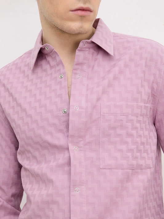 Luxe Mauve Pink Maze Textured Straight Hem Crop Shirt