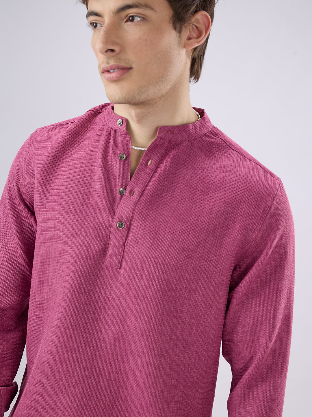 Hibiscus Maroon Textured Weave Kurta