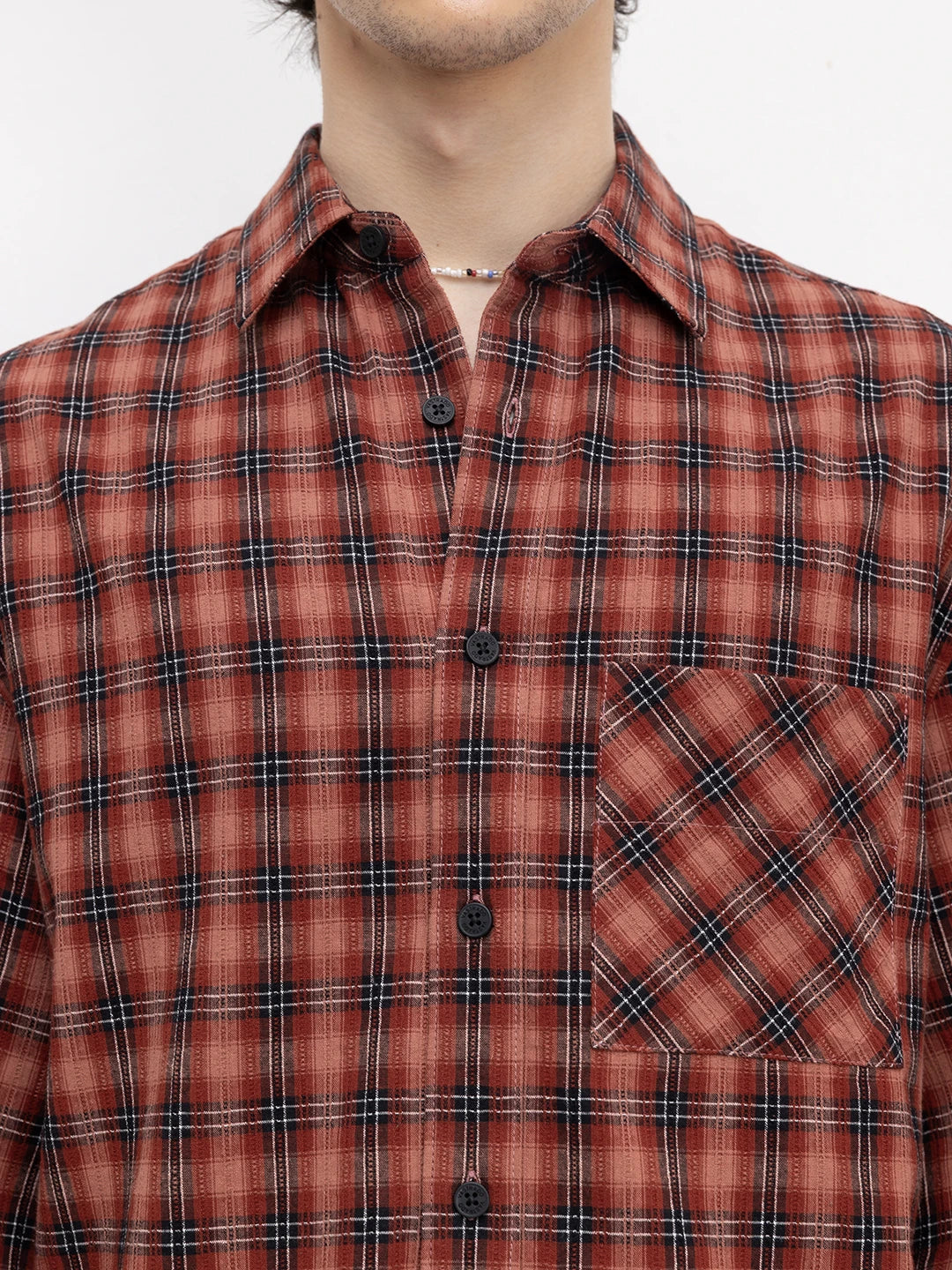 Luxe Rustic Redwood Plaid Edition Cuffless Oversized Crop Shirt