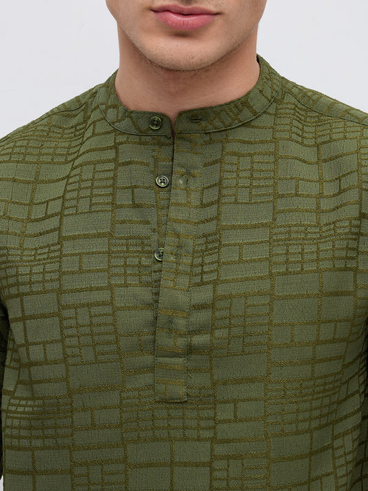 Classic Forest Green Maze Textured Kurta