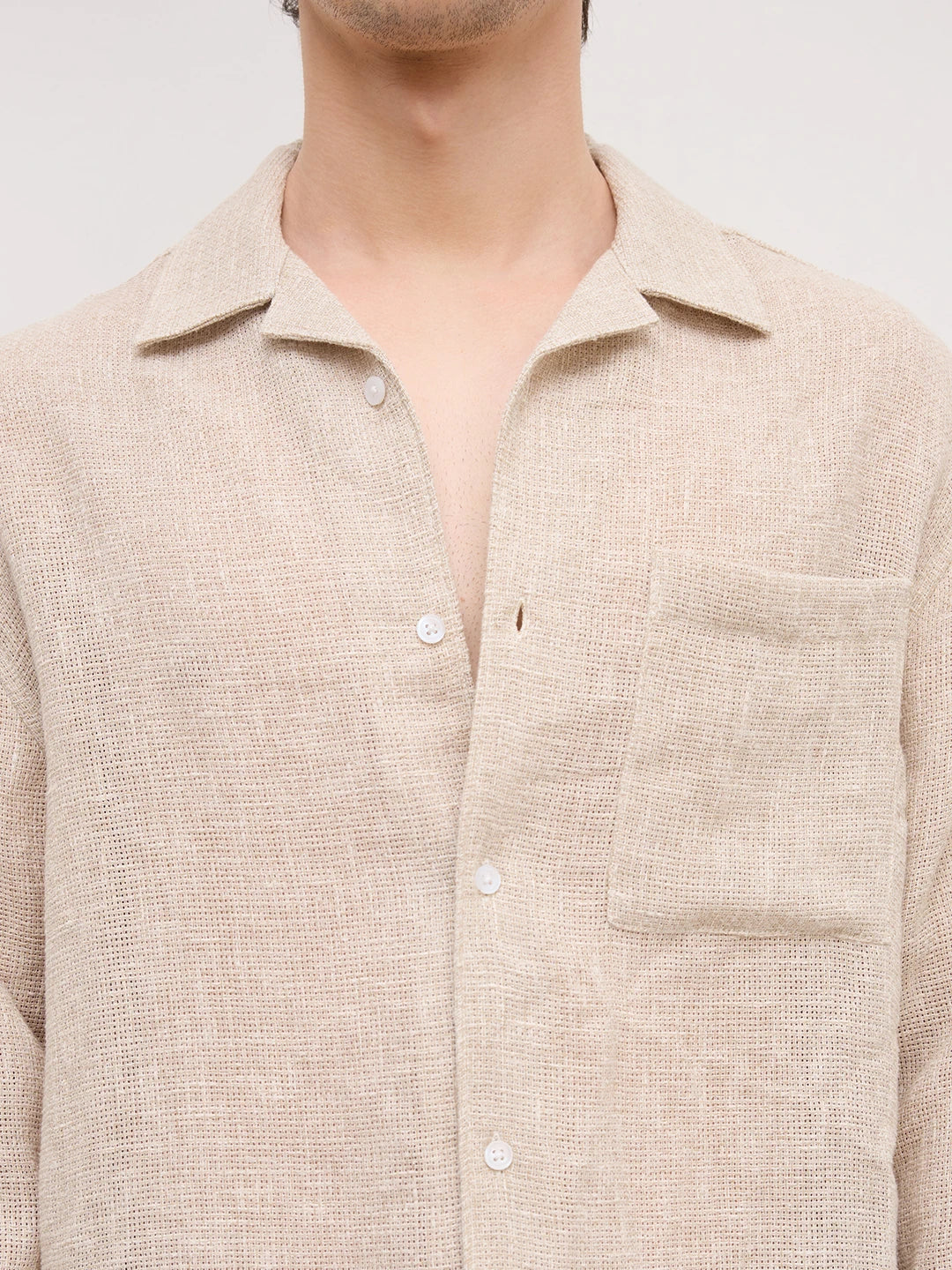 Artisan Sand Mesh Weave Notch Collar Oversized Shirt