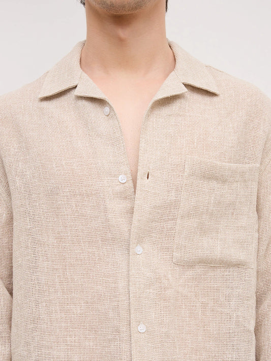 Artisan Sand Mesh Weave Notch Collar Oversized Shirt
