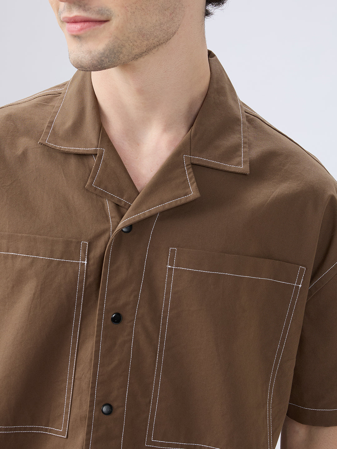 Rustic Cocoa Twin Pocket Oversized Crop Shirt