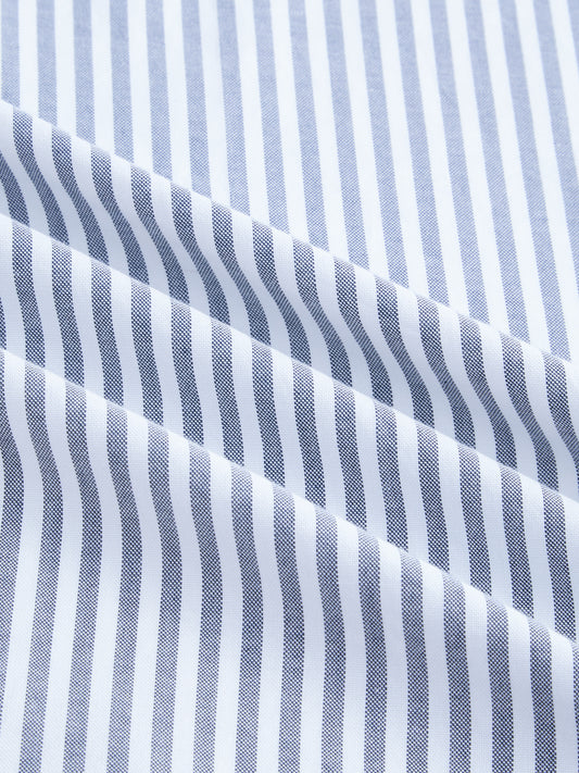 Navy Oxford Vertical Striped Button Down Collar Shirt