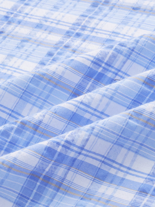 Classic Blue & White Balanced Seersucker Checks Shirt