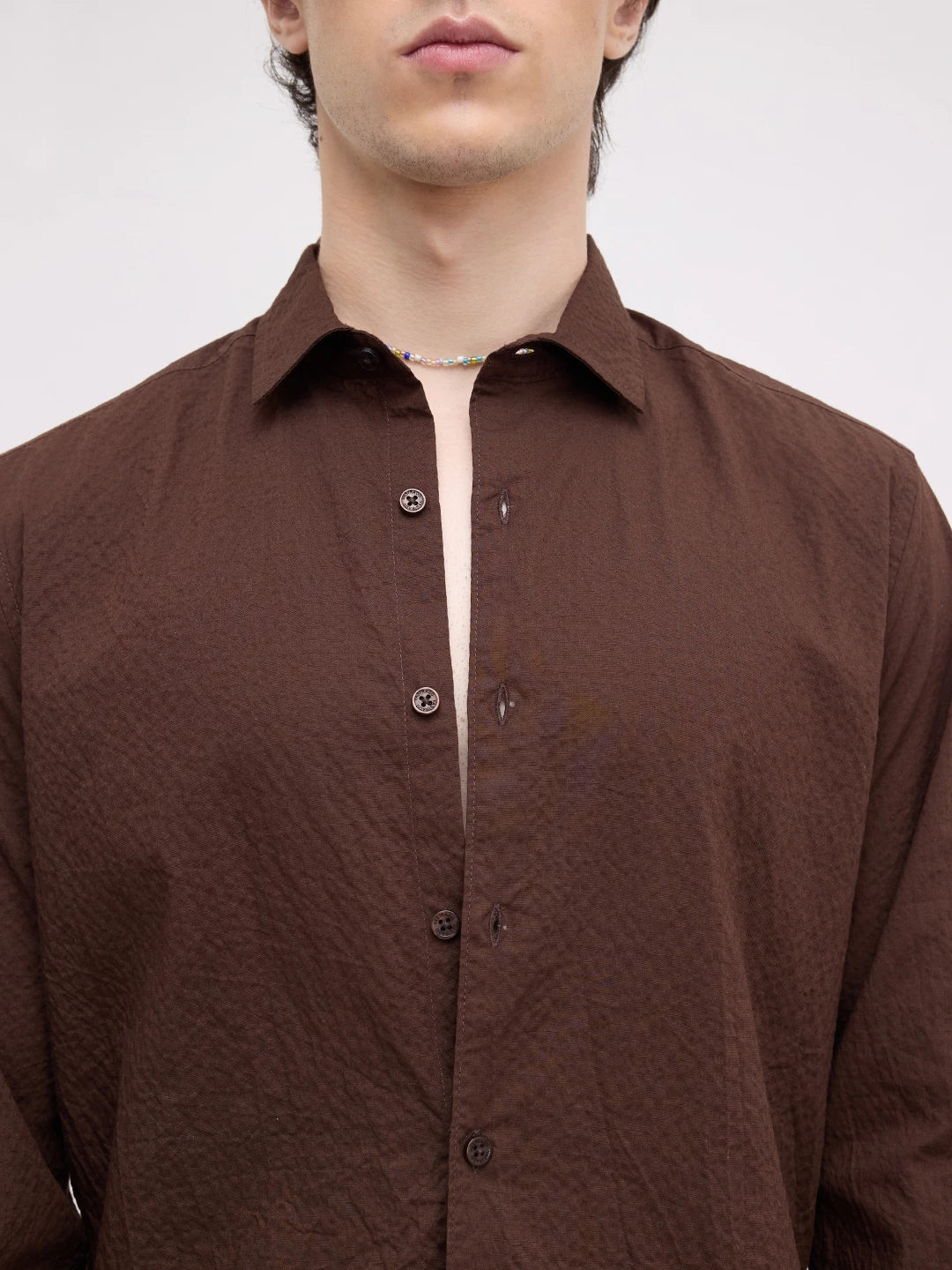 Brown Fine Horizontal Textured Shirt