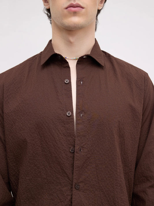 Brown Fine Horizontal Textured Shirt