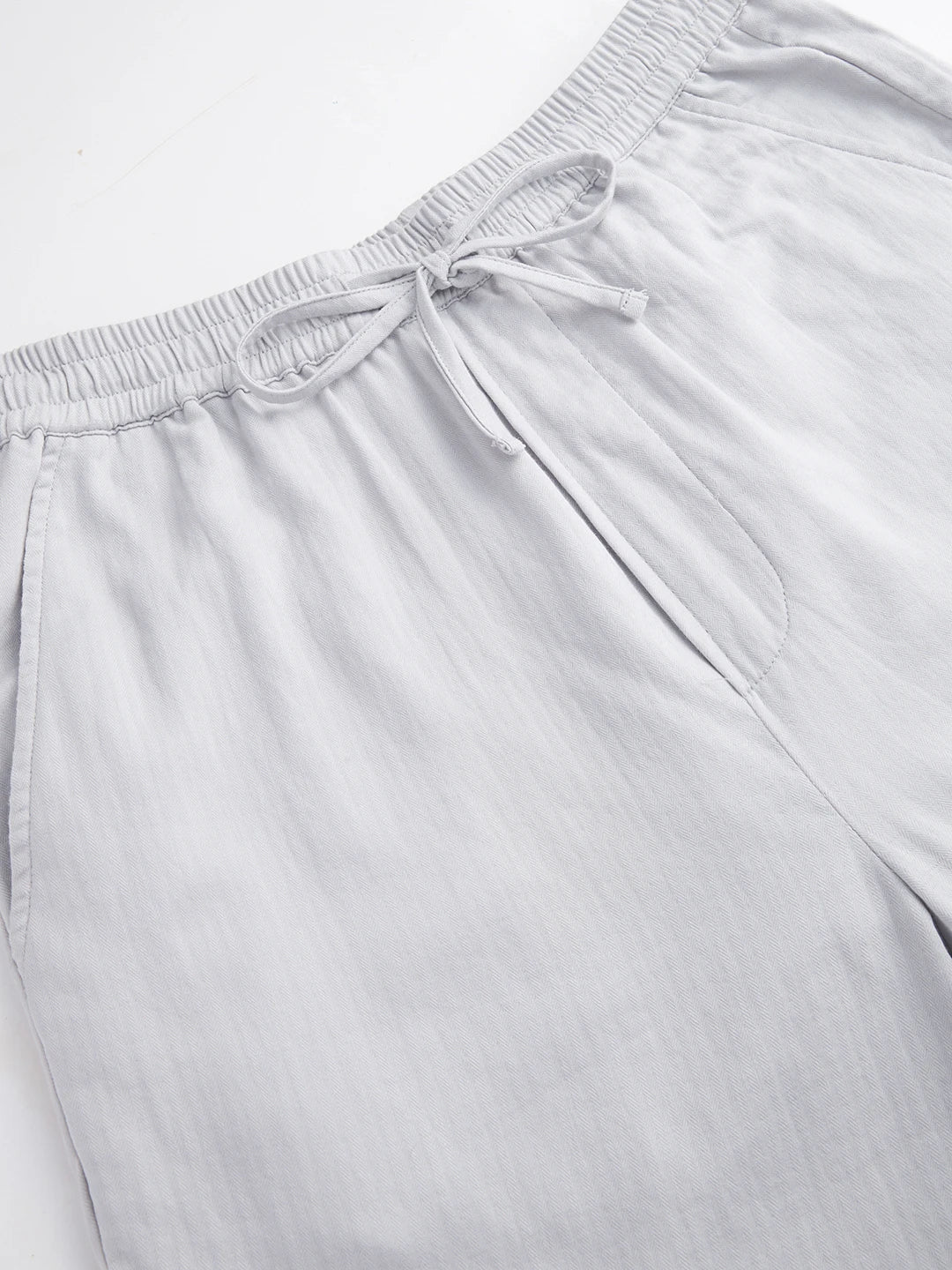 Grey Fine Herringbone Textured Straight Fit Trousers