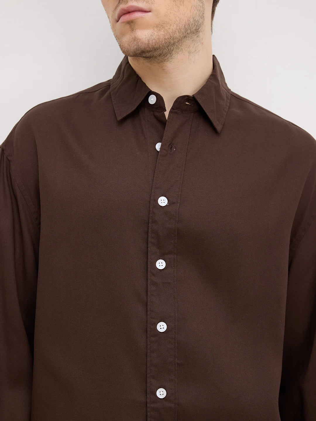 Luxe Espresso Brown Boxy Fit Crop Shirt