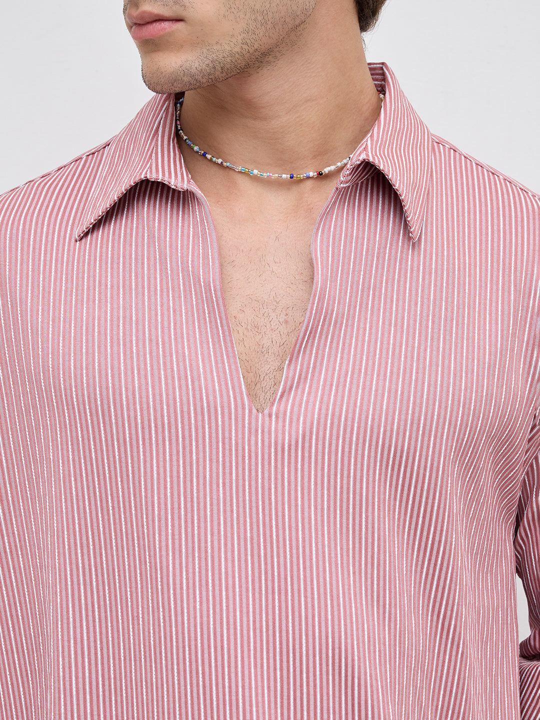 Signature Turkish Rose Rib Striped Oversized Polo Shirt