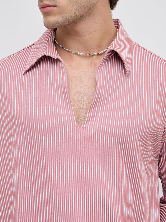 Signature Turkish Rose Rib Striped Oversized Polo Shirt