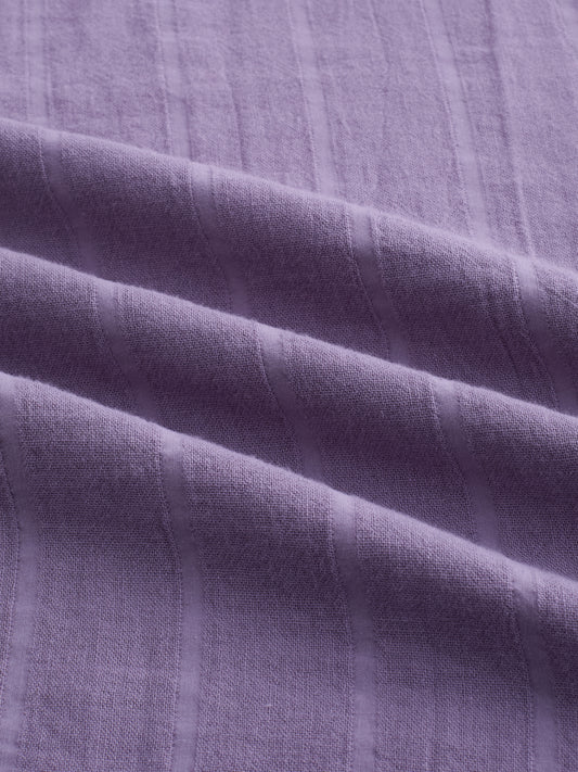 Chinese Violet Double Cloth Striped Boxy Fit Crop Shirt