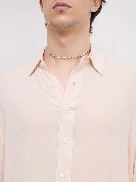 Soft Pastel Beige Crepe Textured Boxy Fit Shirt