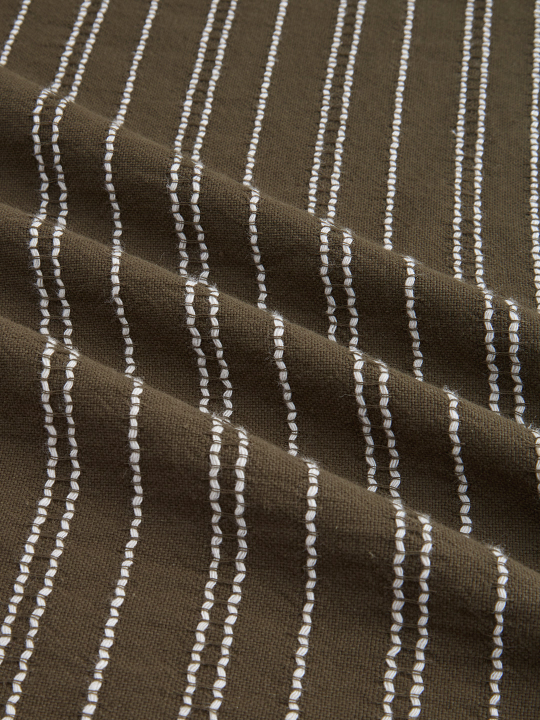Olive & Ivory Striped Embroidered Mandarin Shirt