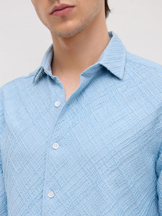 Blue Trellis Weave Textured Shirt
