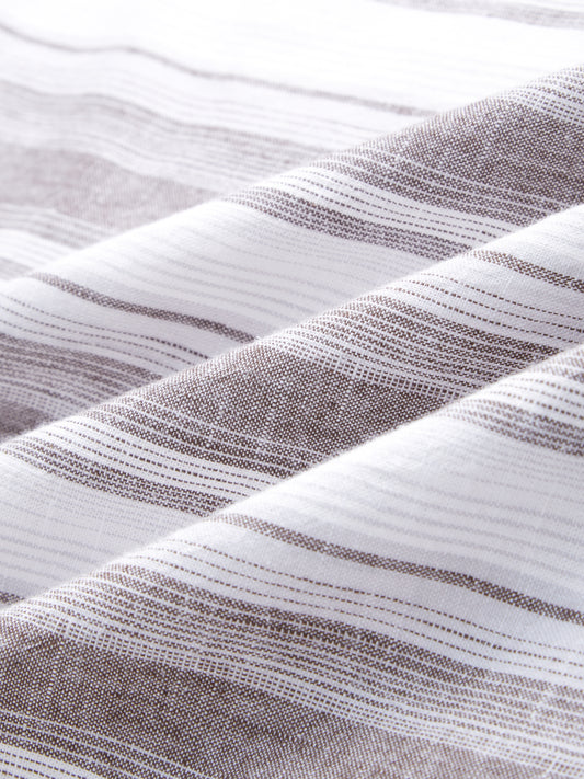 Saddle Brown & White Fine Striped Linen Blend Shirt