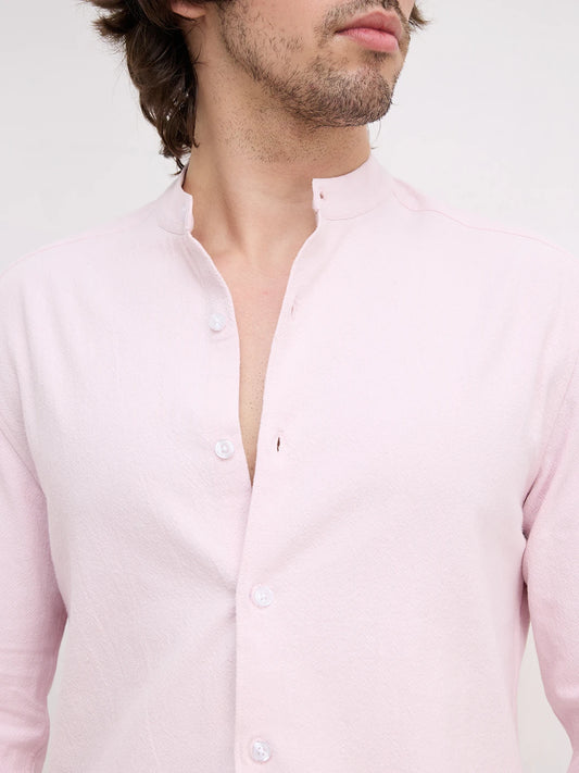 Charming Blush Pink Solid Mandarin Shirt