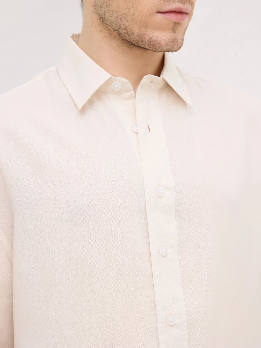 Classic Bisque Beige Boxy Fit Crop Shirt