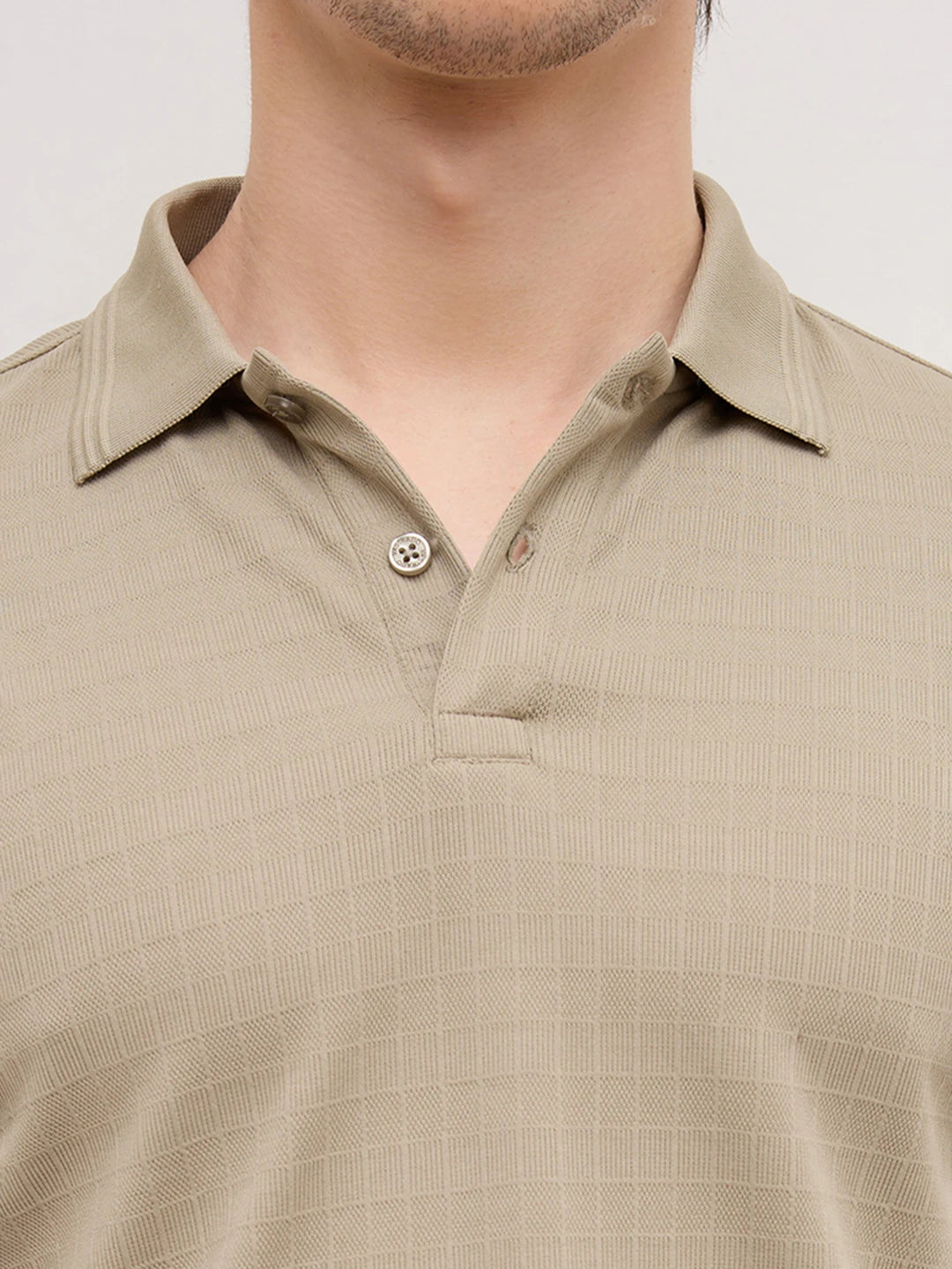 Soft Beige Checks Weave Polo Tee