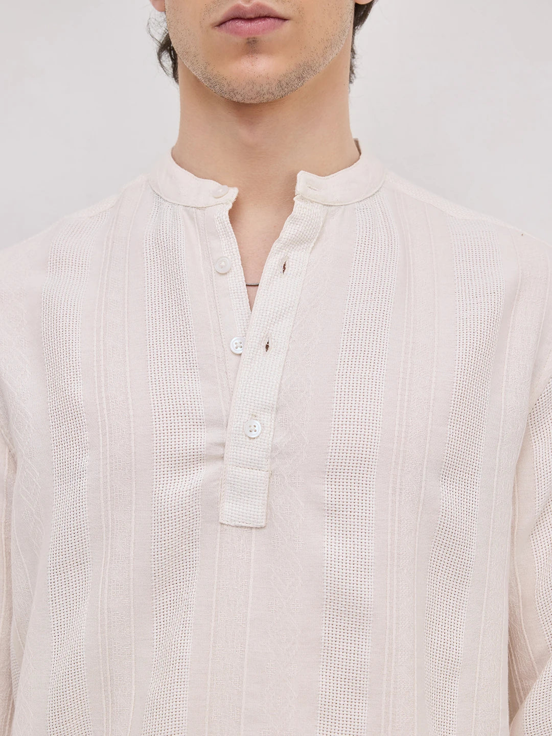 Luxe Ivory Quilted Grid Textured Kurta