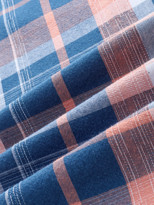Denim Blue & Pink Multi Line Block Checks Shirt