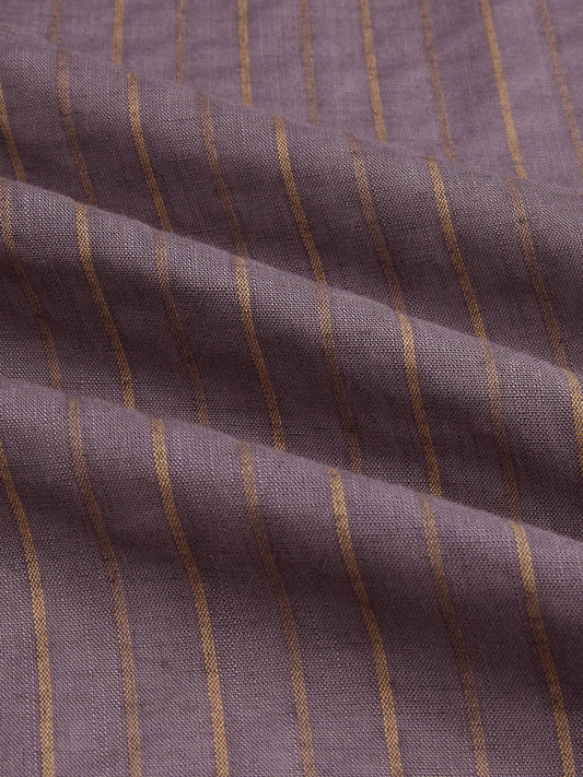 Luxe Purple & Gold Striped Linen Blend Boxy Fit Crop Shirt