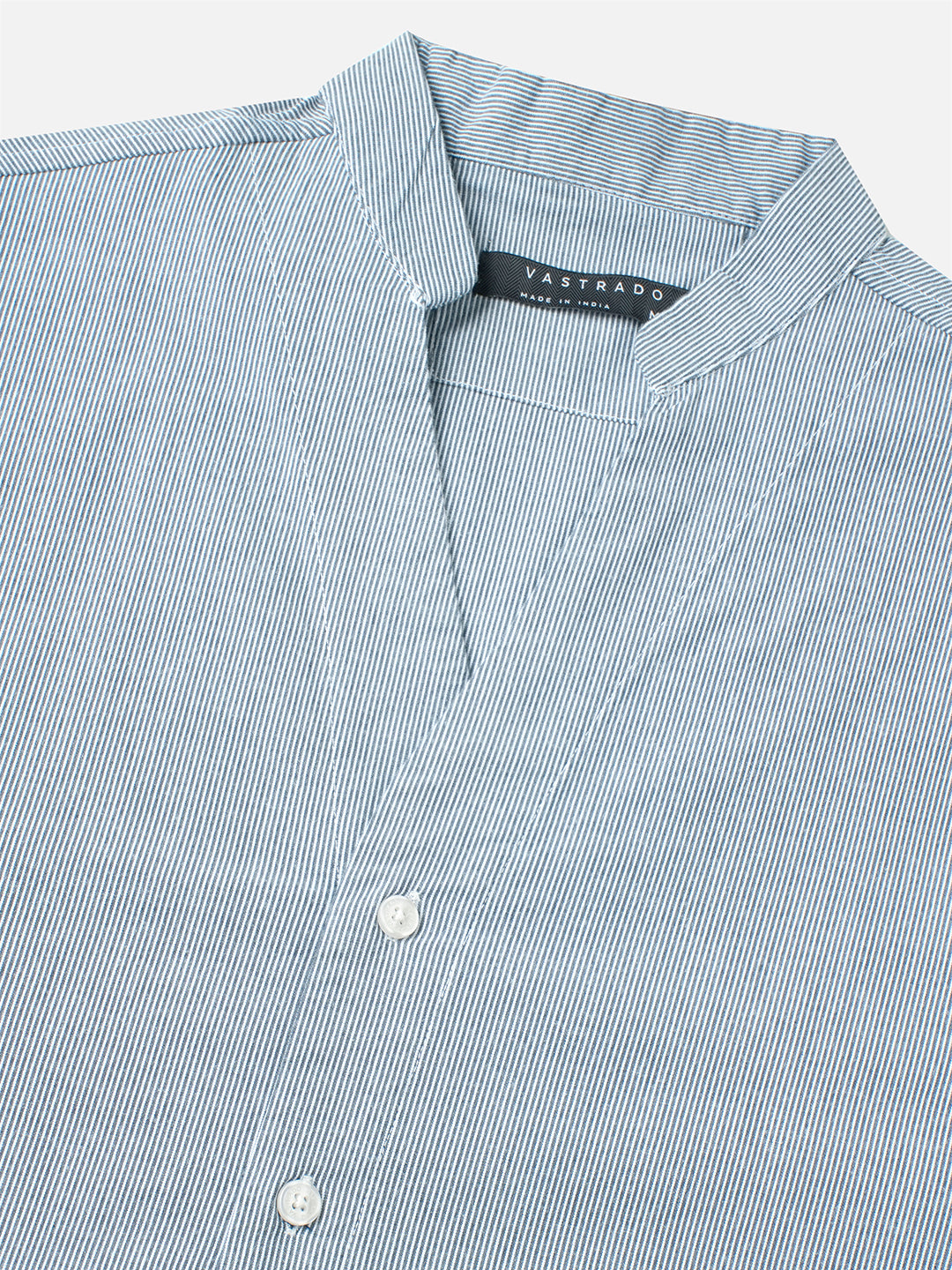 Navy & White Pinstripe Stand Collar Oversized Shirt