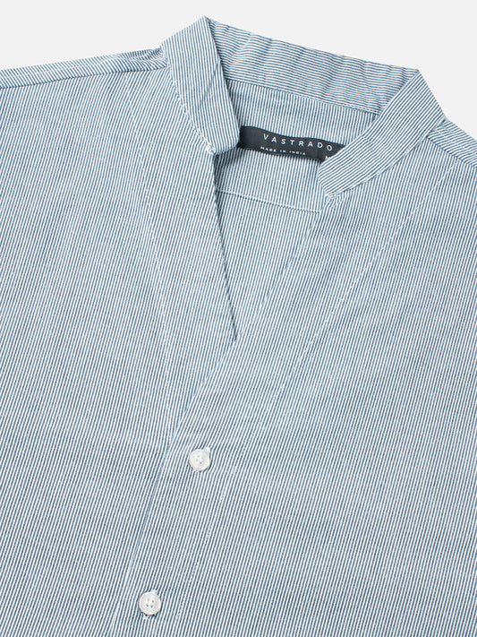 Navy & White Pinstripe Stand Collar Oversized Shirt