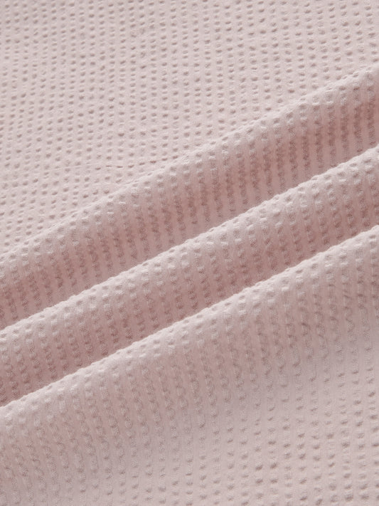 Taupe Beige Seersucker Striped Stand Collar Oversized Shirt