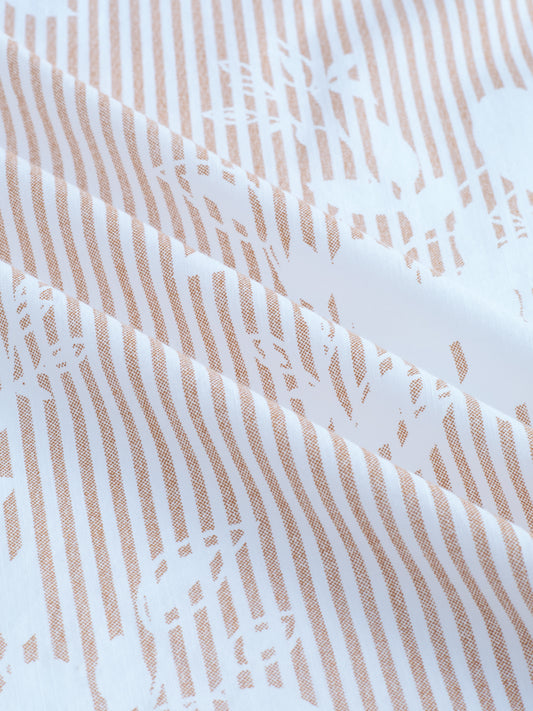 Brown & White Contemporary Floral Boxy Fit Crop Shirt