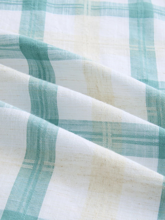 Premium Timeless Seafoam Green Linen Blend Block Checks Shirt