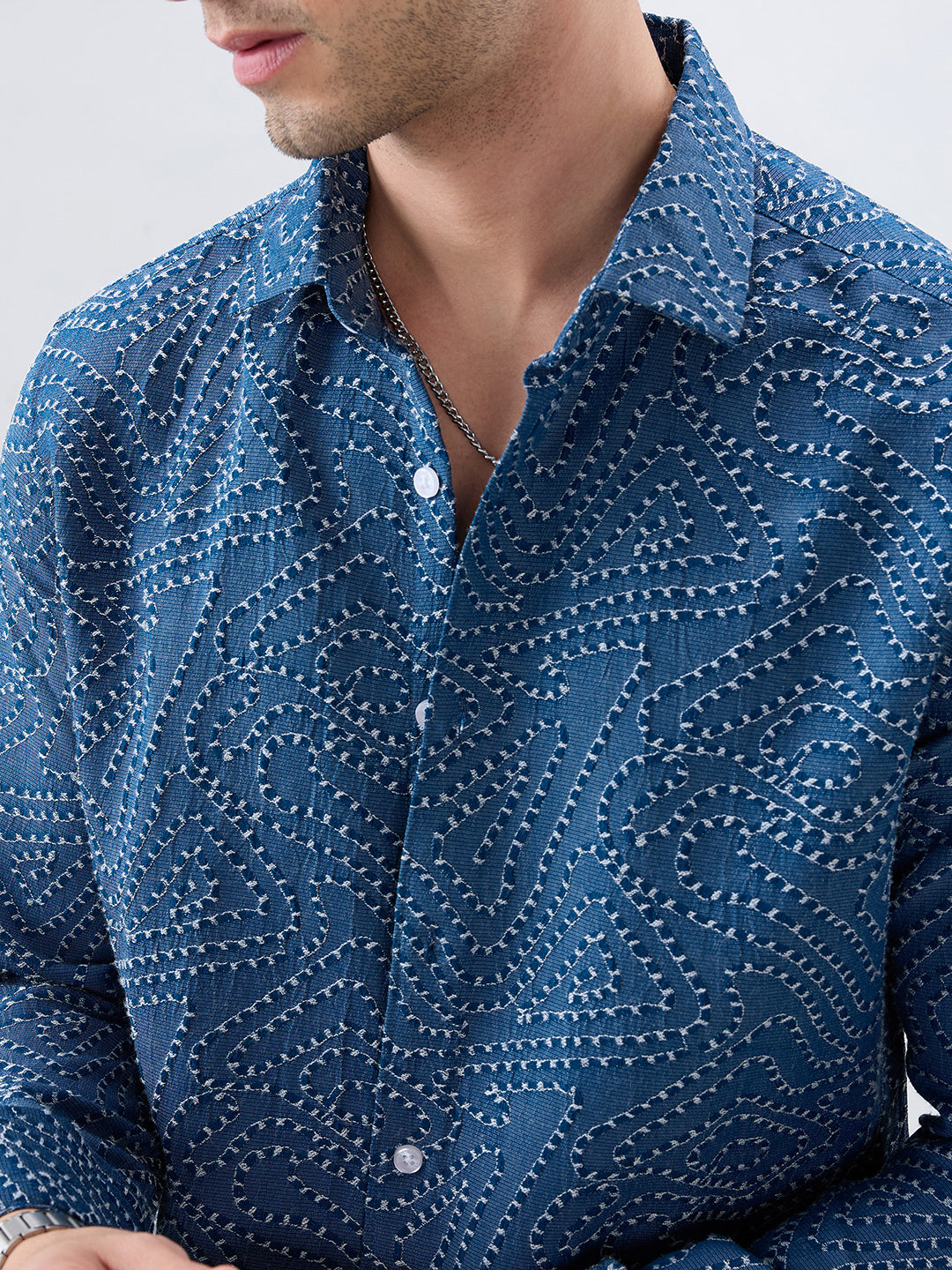 Ornate Navy Ornamental Raised Stitch Shirt