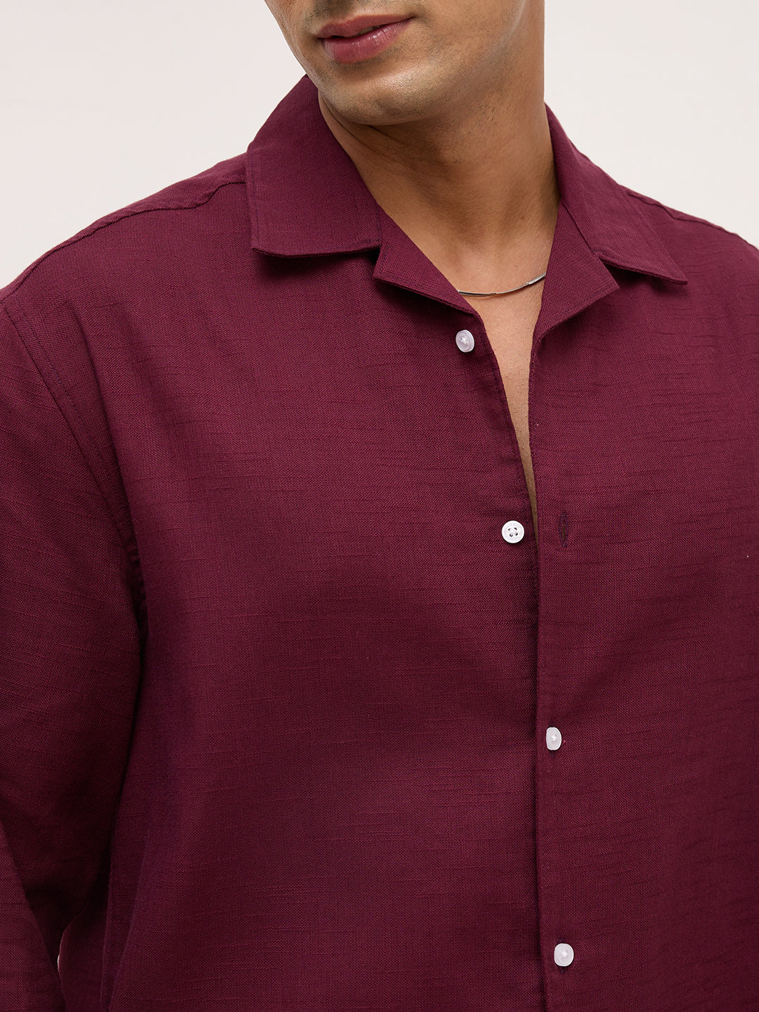 Maroon Fine Sheer Slub Textured Oversized Resort Collar Shirt