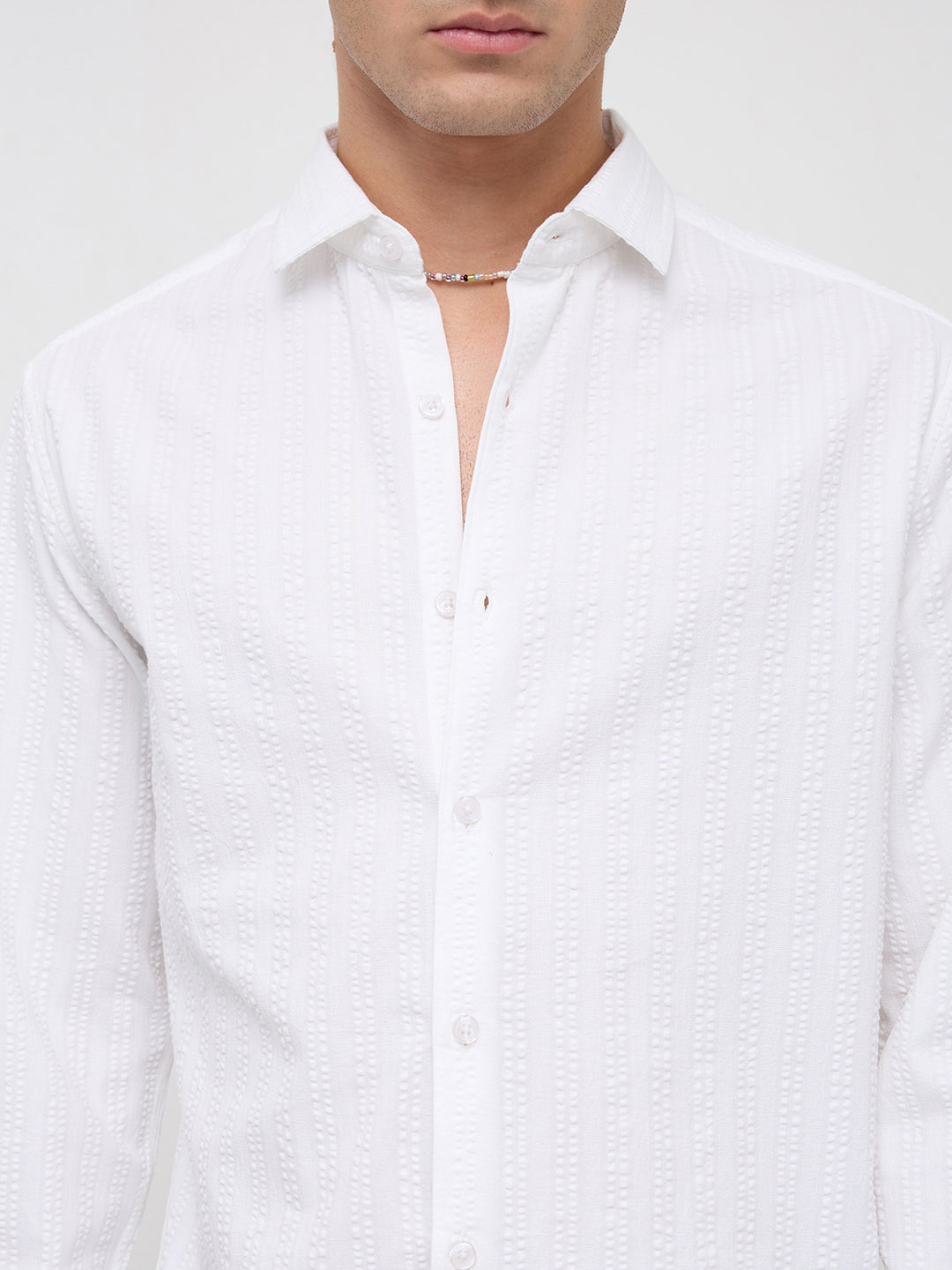 Classic White Seersucker Striped Shirt