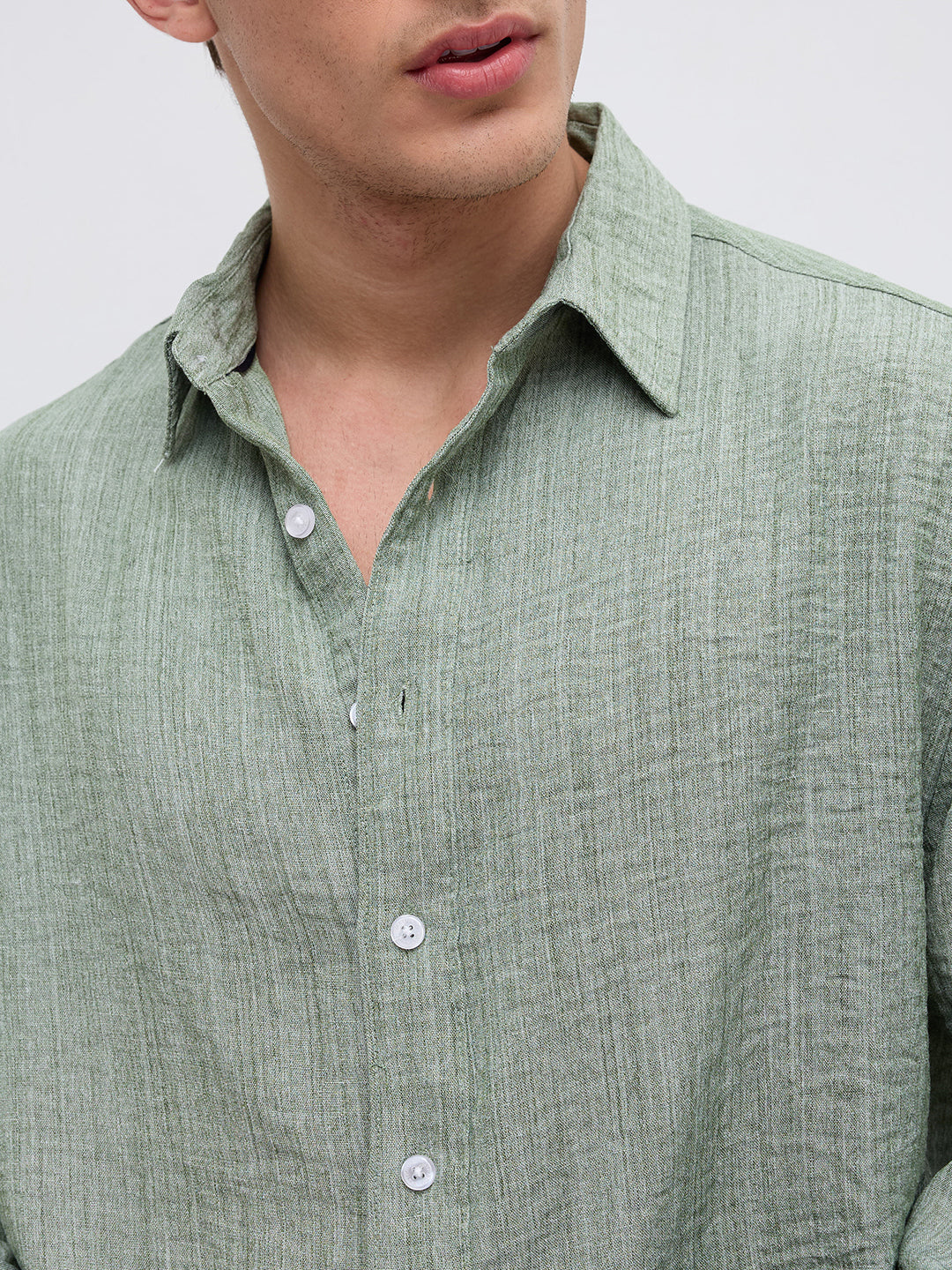 Mint Green Textured Boxy Fit Crop Shirt