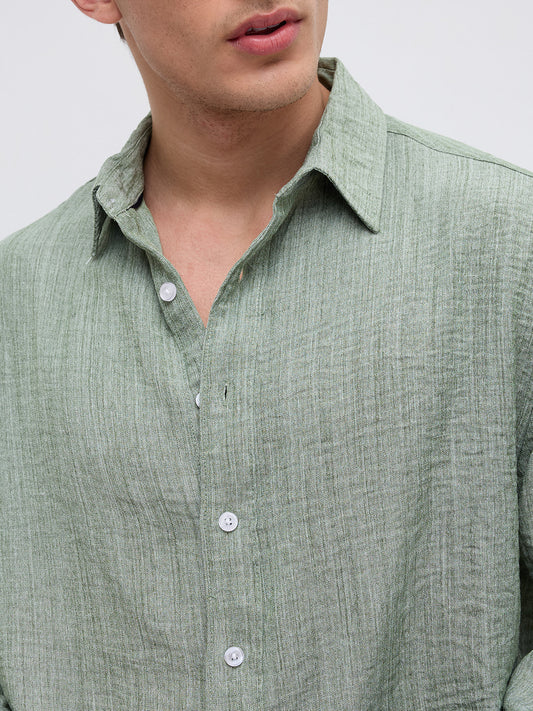 Mint Green Textured Boxy Fit Crop Shirt