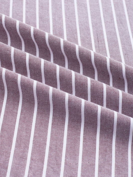 Brick Brown Candy Striped Oxford Button-Down Collar Shirt