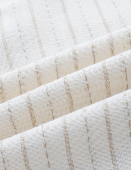 White & Beige Burlap Weaved Striped Kurta